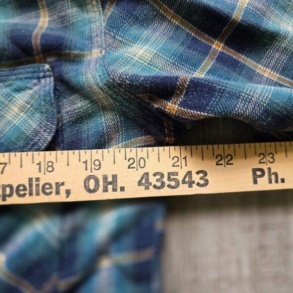 Woolrich Flannel Shirt Men Large Green Plaid Long Sleeve Button Up Flap Pockets - Picture 7 of 13